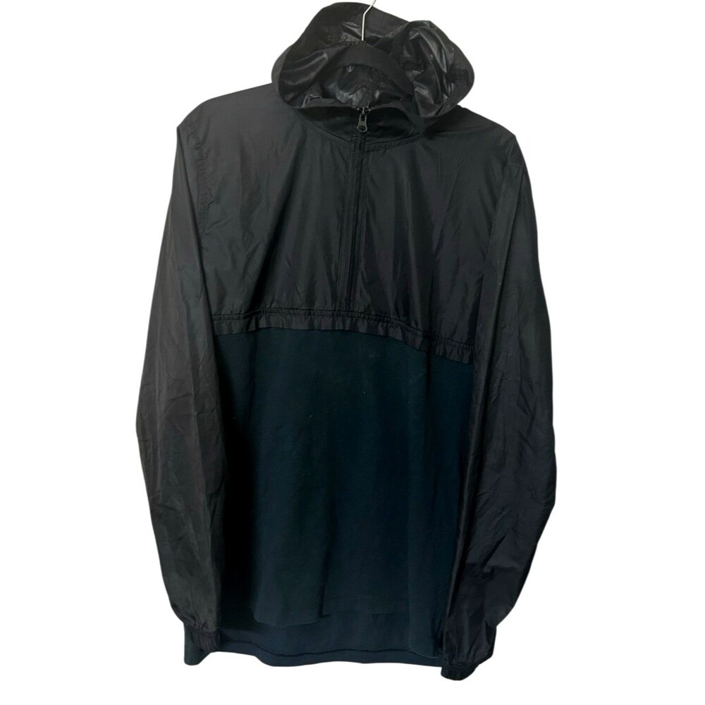 Under Armour Fitted Jacket Mens M Black Blue Anorak Windbreaker Hooded 1/2 Zip